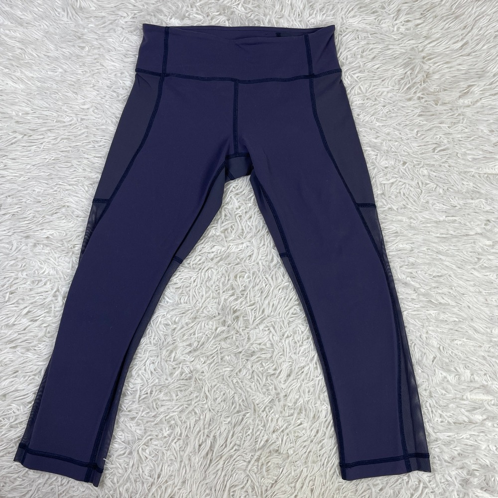 Lululemon Pants‎ Womens 4 Purple Breathe Easy Crop Mesh Panels 21" Leggings Yoga